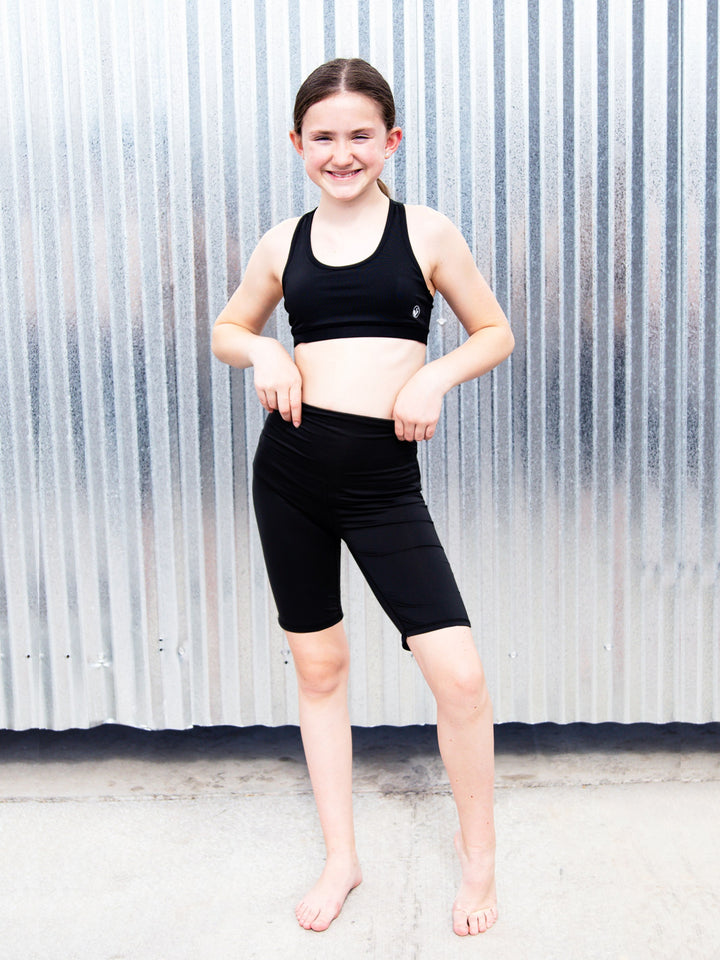 girls basic black activewear bike shorts