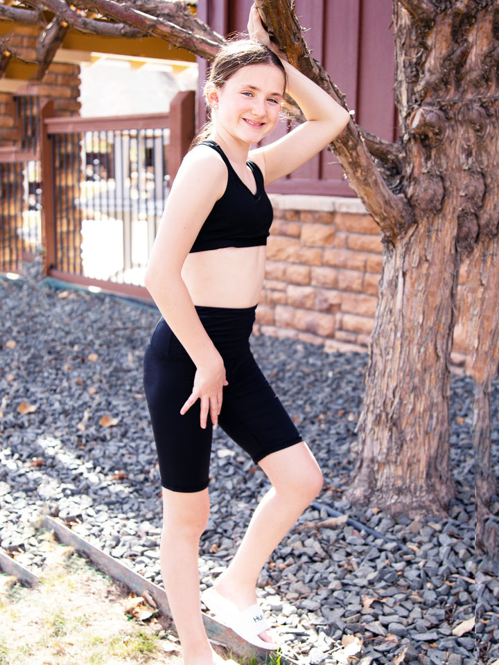 girls basic black activewear bike shorts