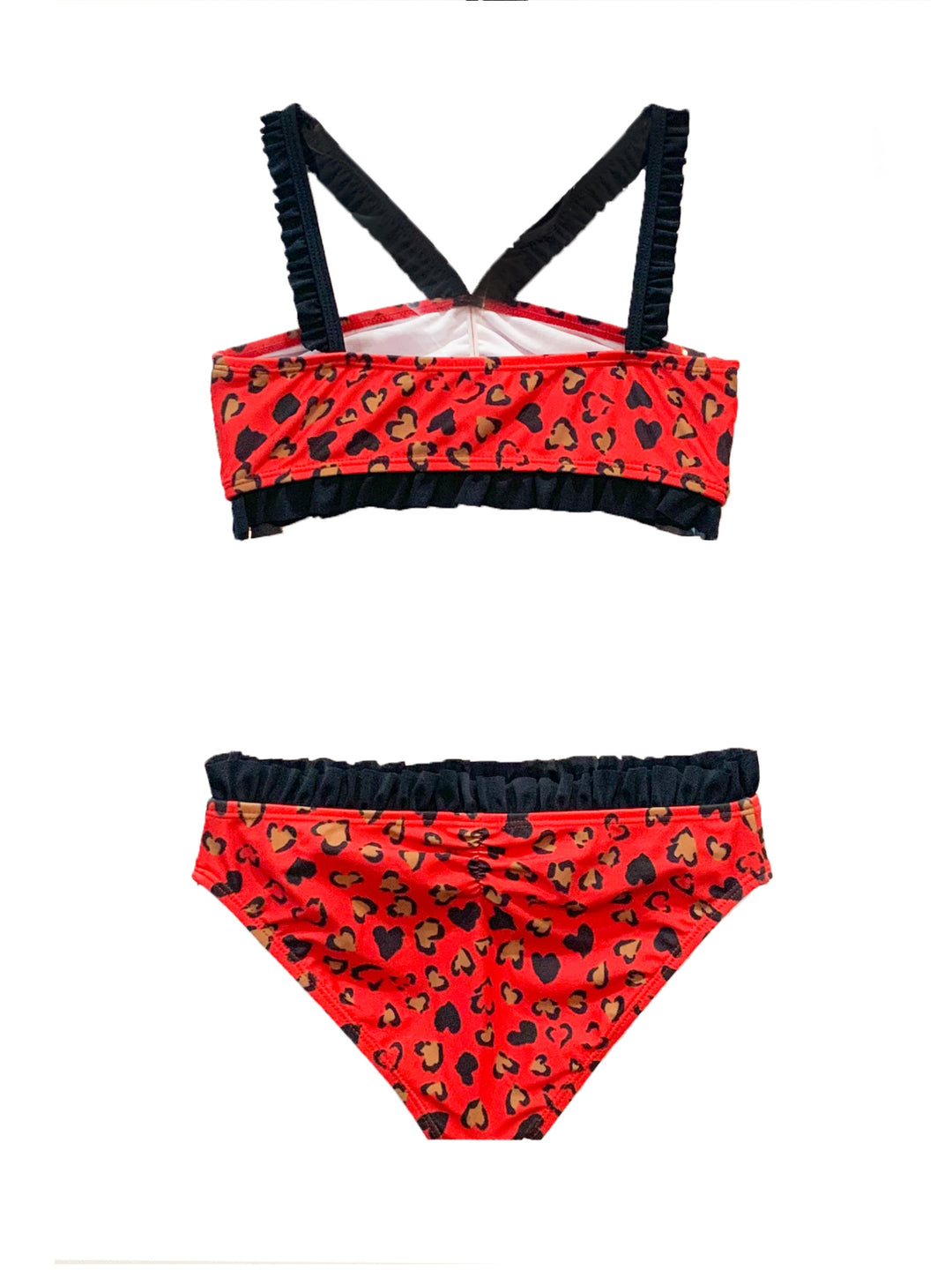 girls red leopard ruffle bikini swimsuitt